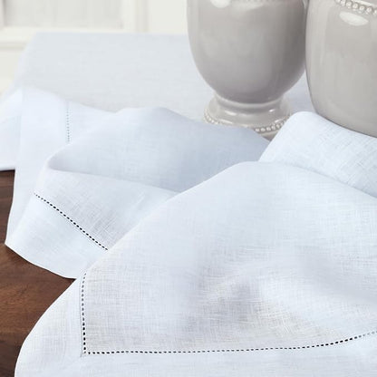 Solino Home Linen Light Blue Table Runner 144 Inches Long - 100% Pure Linen Extra Long Table Runner 14 x 144 Inch for Winter, Christmas, New Year - Classic Hemstitch