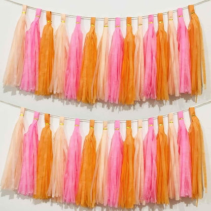 We Moment Pink Orange Peach Tissue Paper Tassels Party Tassel Garland Banner for Birthday Baby Bridal Shower Party Decoration, DIY Kits,15PCS