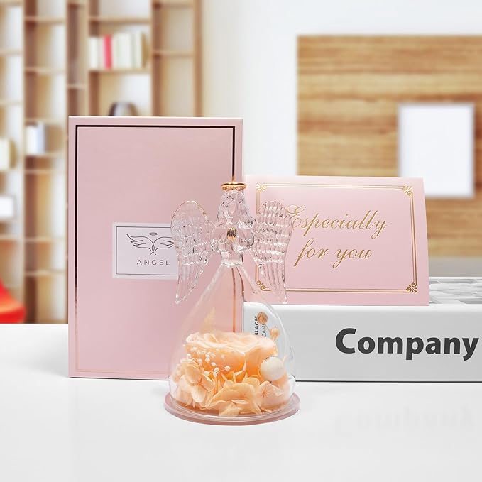 Miofula Preserved Flower Rose Birthday Gifts for Mom, Angel Figurines with Forever Real Rose Gifts for Her Mom Grandma, Angels Gifts for Mothers Day Christmas Anniversary Thanksgiving Birthday Gifts