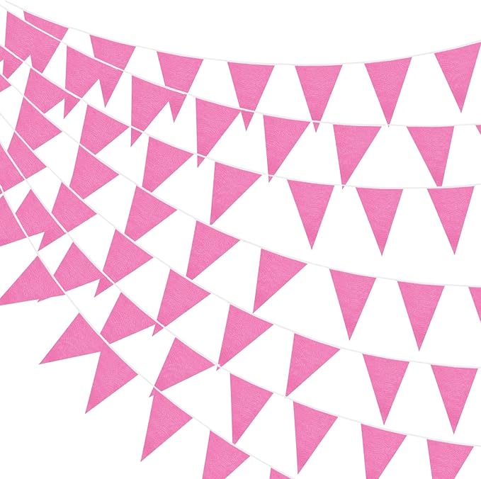 100 Feet Pennant Banners Flags 75 Solid String Triangle Flags for Grand Opening, Carnival Theme Birthday Party Decoration Outdoor Events Classroom Decoration(Pink)