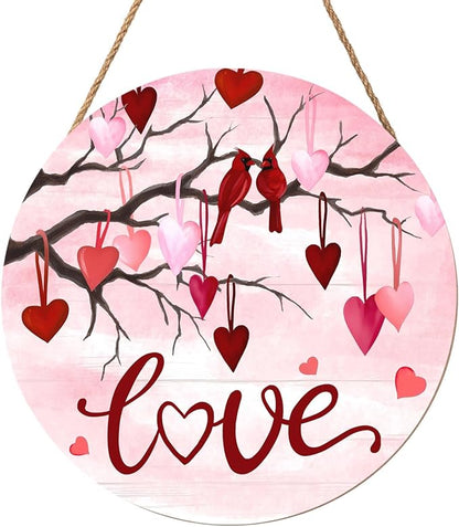 Valentine's Day Love Pink Welcome Door Sign 12x12 Red Love Heart Bird Decorations Door Hanger Rustic Wooden Hanging Wall Plaque Sign Happy Valentines Day Wreath for Front Door Porch Housewarming Gifts