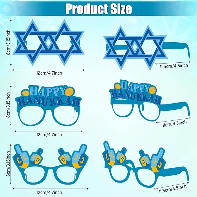 36 Pack Happy Hanukkah Party Eye Glasses Chanukah Paper Eye Glasses Frame Star Light It up Menorah Paper Eyewear Photo Prop for Kids Adults Party Favors,15.8 x 5 Inches