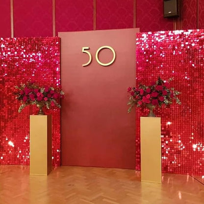 COKAOBE Red Shimmer Wall Backdrop, 24PCS Square Sequin Shimmer Backdrop Panel, Photo Backdrops for Birthday, Anniversary, Wedding, Graduation & Bachelorette Party Decoration