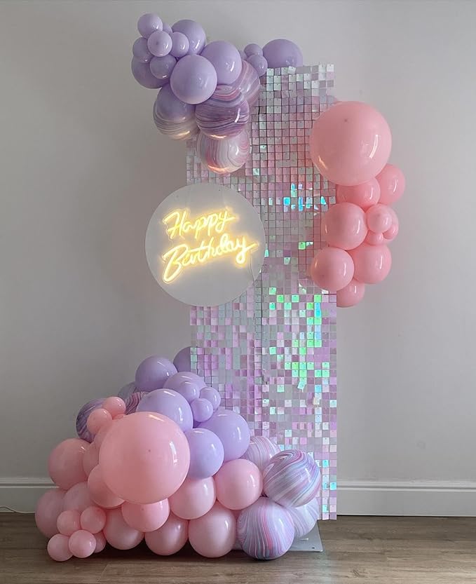 Shimmer Wall Backdrop Pink Iridescent Square Sequin Wall Panel Backdrop Decor for Wedding, Anniversary, Birthday, Party, 12 Panels