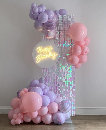 Shimmer Wall Backdrop Pink Iridescent Square Sequin Wall Panel Backdrop Decor for Wedding, Anniversary, Birthday, Party, 12 Panels