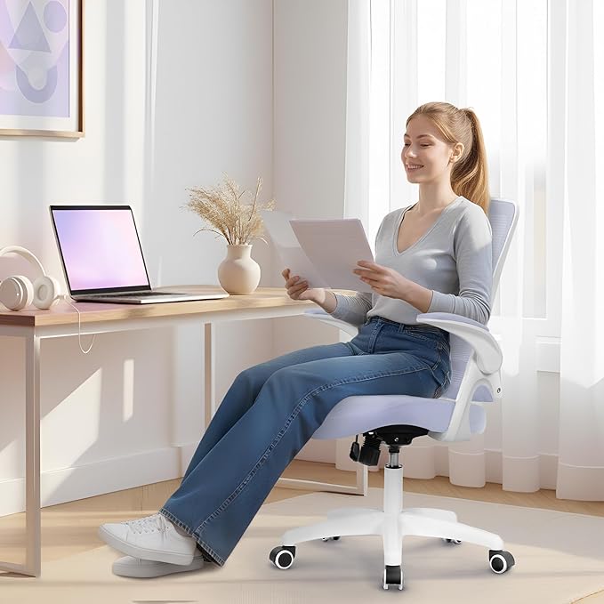 NEO Chair Office Desk Chair Computer High Back Mesh Gaming Seat with Ergonomic Adjustable Comfy Flip-up Armrests Lumbar Support Height for Home (Purple)