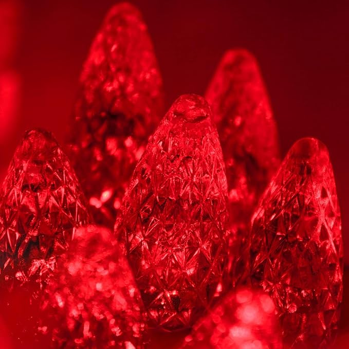70 C6 LED Red Christmas Lights, 24 ft Green Wire Indoor/Outdoor Commercial Grade String, Valentine’s Day and Holiday Lighting
