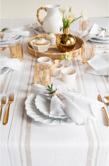 Solino Home Linen Table Runner 36 Inches - French Stripe, 100% Pure Linen Natural and White Farmhouse Table Runner 14 x 36 Inch Ideal for Dresser and Coffee Tables - Fall, Holiday