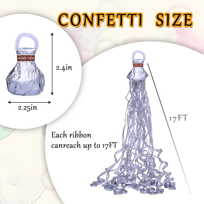 12 Pack Silver Streamer Poppers, No Mess Confetti Poppers，Party Poppers No Mess Streamers Easy to Clean Handheld Streamer Cannon，Ideal for Celebrations and Events