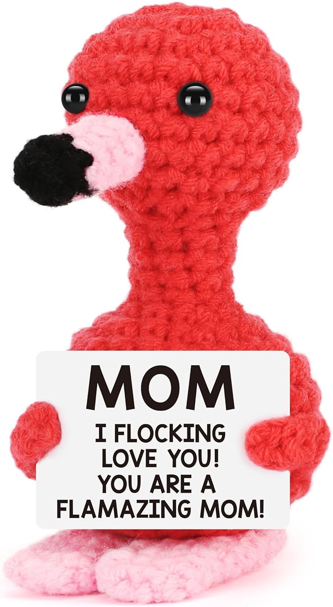 Gifts for Mom Christmas Mom Gifts from Daughter Son, Xmas Stocking Stuffers Love Mother Birthday Card Gift for Mother in Law Stepmom Mama , Funny I Love You Mum Present Handmade Crochet Flamingo