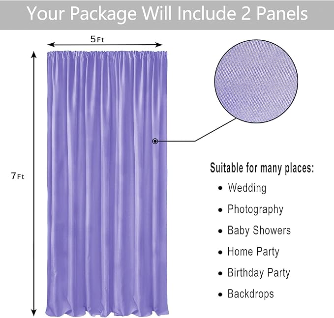 Hiasan Lavender Backdrop Curtains for Parties, Polyester Photography Backdrop Drapes for Family Gatherings, Wedding Decorations, 5ftx7ft, Set of 2 Panels