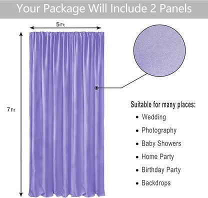 Hiasan Lavender Backdrop Curtains for Parties, Polyester Photography Backdrop Drapes for Family Gatherings, Wedding Decorations, 5ftx7ft, Set of 2 Panels