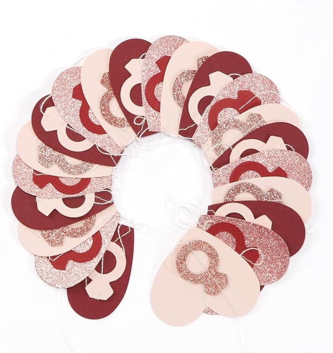Rose-Gold Pink Burgundy-Red Heart-Ring Garland - 52Ft Engagement Bachelorette Party Decorations Wedding Paper Streamers Banner, Galentines Proposal Decor Lasting Surprise