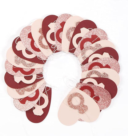 Rose-Gold Pink Burgundy-Red Heart-Ring Garland - 52Ft Engagement Bachelorette Party Decorations Wedding Paper Streamers Banner, Galentines Proposal Decor Lasting Surprise