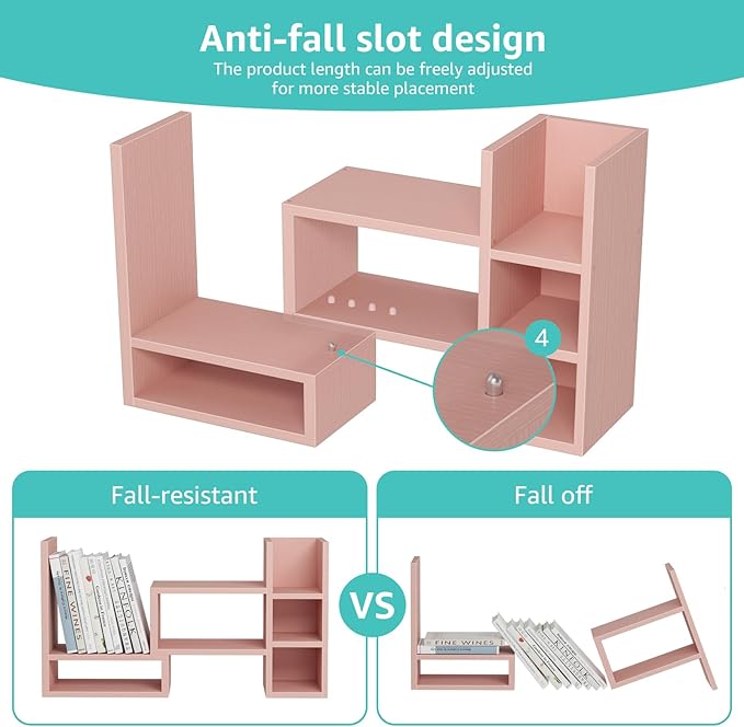Desk Shelves Desktop Organizer Shlef - Pink Office Organization for Top of Desk Organizers and Accessories Corner Bookshelf Table Top Shelving Small Hutch Decorations for Office