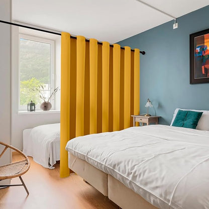 ChrisDowa Room Divider Curtain 120 Inches Long, Wide Blackout Sliding Door Curtain for Bedroom, Room Darkening Privacy Window Curtain for Patio Door (1 Panel Set, Mustard Yellow, 100 x 120 Inch)