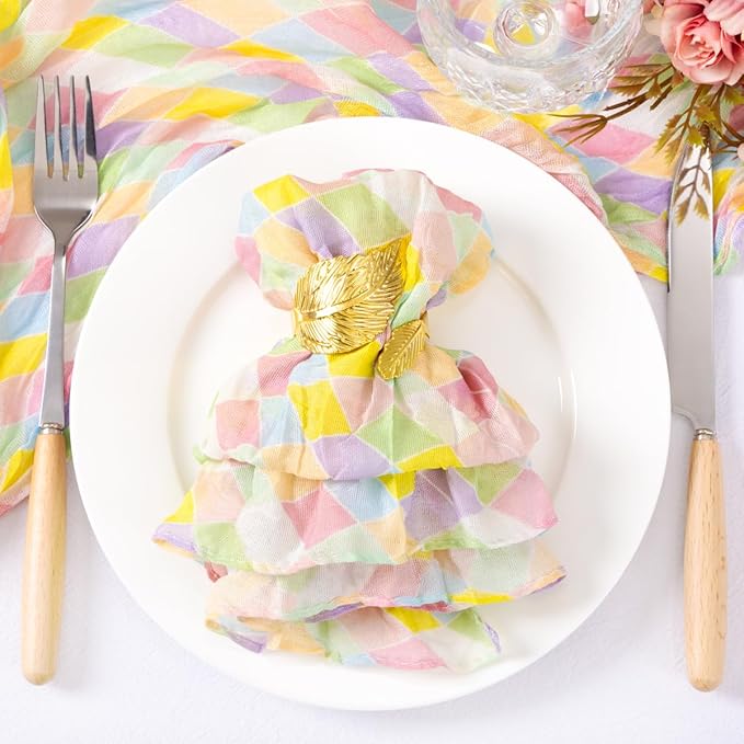 Socomi Easter Cloth Napkins 10 Pack Diamond Cheesecloth 21"x21" Washable Dinner Rustic Linen Table Napkins for Wedding Party Baby Shower Decor
