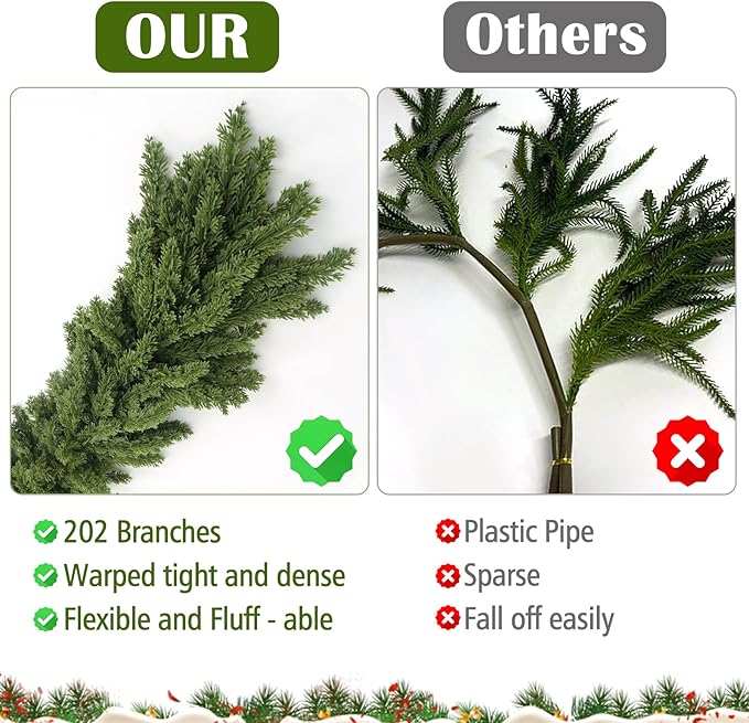 Christmas Garland 6ft, Artificial Norfolk Pine Garlands, Real Touch Garlands for Decoration Christmas, Christmas Cedar Garland for Table, Mantle, Wall, Fireplace, Indoor (Greenery Cypress Garland)