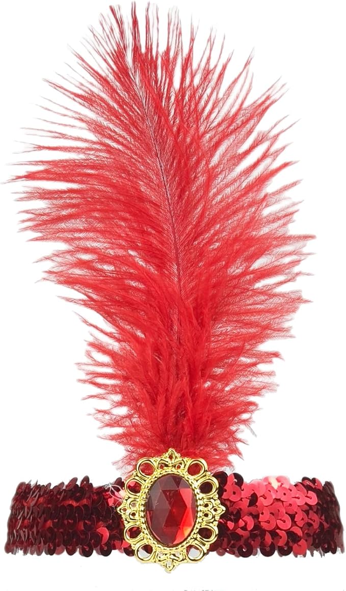 Feather Headpiece Sequins Headbands 1920s Flapper Showgirl Headpieces for Women Girls Carnival Party Accessories