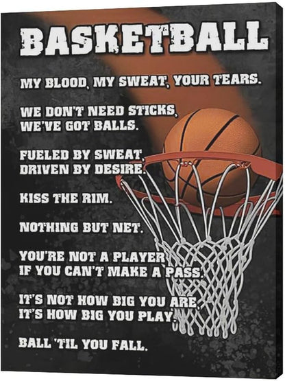 Basketball Wall Art, Basketball Life Lessons Pictures Wall Decor, Sports Quotes Canvas Prints Painting, Framed Artwork Office Home Decor For Bathroom Bedroom Dining Living Room 12L" x 16W"