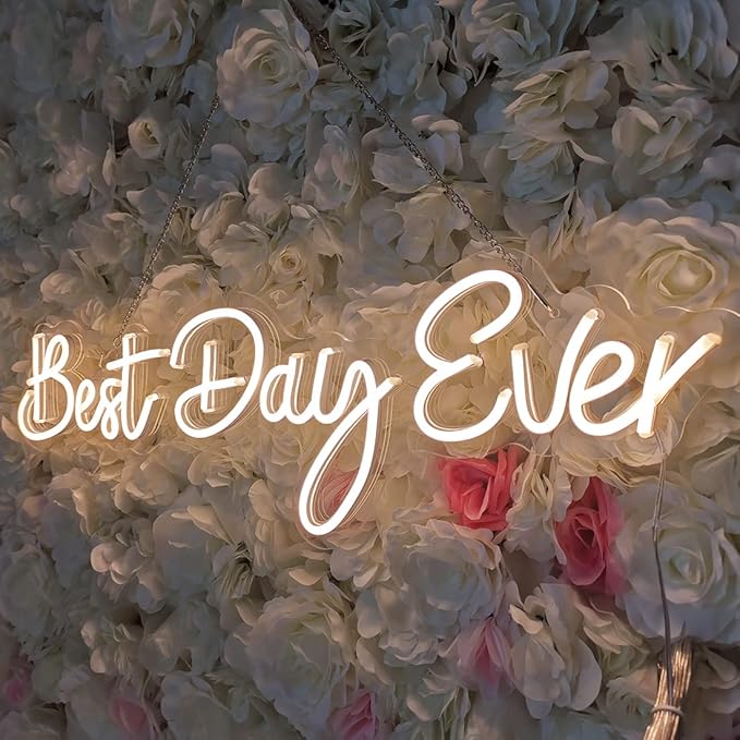 SYLHOME Large LED Neon Light Signs 12V Best Day Ever 26"X7.9" Wedding Ceremony Party Birthday Art Wall Backdrop Sign Decor, for Bedroom Home Bar Pub Neon Night Light Warm White
