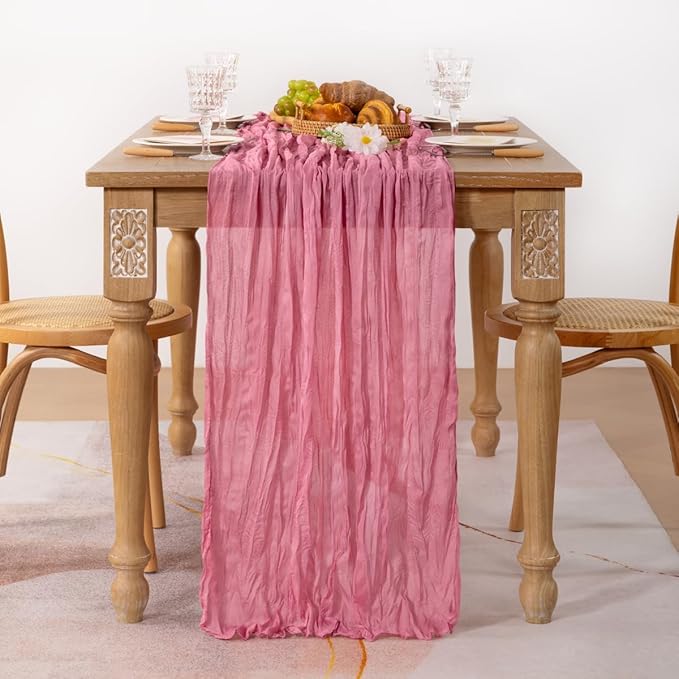 MLMC Mauve Pink Table Runner Cheesecloth Table Runner 10ft Sheer Rustic Gauze Cheese Cloth Decor 35x120 Inches for Wedding Party Bridal Shower Birthday Winter Decor