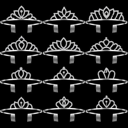 Remuuly 12 Pcs Princess Tiara for Women Silver Queen Tiara Rhinestone Hair Accessories, Princess Headbands Bulk for Bridal Wedding Birthday Prom Christmas Party, with Comb
