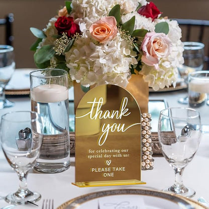 Acrylic Wedding Sign, Bridal Shower Decorations, Thank You Sign for Ceremony, Modern Font Table Signs, Gold Mirror Arched Acrylic Tabletop Signs for Wedding Reception and Event Party