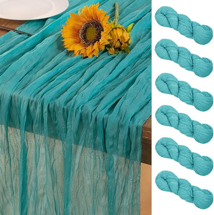 Teal Green Cheesecloth Table Runner 6 Pack Christmas Table Runners Boho Gauze 120 Inches Turquoise Cheese Cloth Table Decor for Xmas Holiday Season Parties Wedding Tea Party Decor