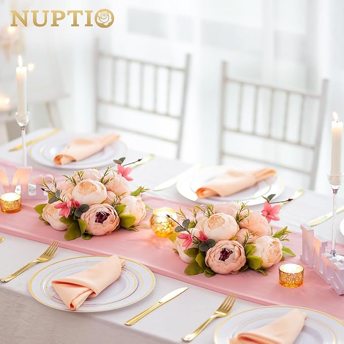 NUPTIO Flower Ball Arrangement Bouquet: 10 Pcs 9.4 inch Diam Light Pink Faux Peony Flowers Balls for Wedding Centerpiece Decorations Fake Peonies Artificial Flower Centerpieces for Tables