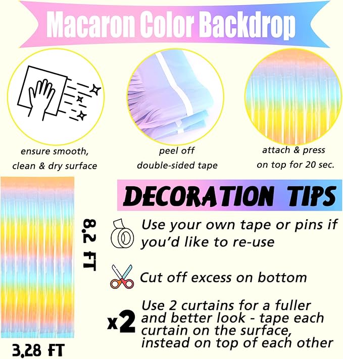 4 Pack Fringe Curtain Backdrop, 3.2Ft x 8.2Ft Rainbow Metallic Tinsel Foil Fringe Streamers Background for Photo Booth Birthday Wedding Baby Shower Carnival Easter Mother’s Day Party Decorations