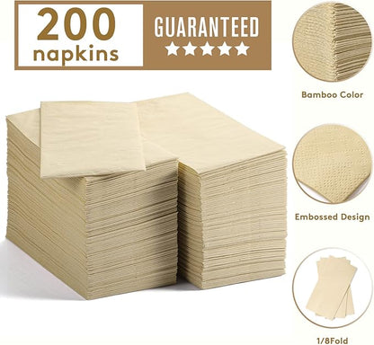 MORGIANA 200-Pack Disposable Paper Napkins, 2-Ply Bamboo Paper Towels Unbleached Disposable Hand Towels for Bathroom & Kitchen