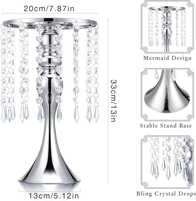 Unittype 20 Pcs Wedding Centerpieces for Tables 13 Inch Tall, Crystal Flower Stand Floral Vases for Tabletop Flower Arrangement Stand Valentines Gift Baptism Christmas Party Decor (Silver)