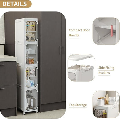 3-Tier Tall Narrow Storage Cabinet, Slim Bathroom Storage Cabinet with Adjustable Shelves and Wheels, Narrow Organizer for Small Space, Bathroom, Kitchen, Laundry, White