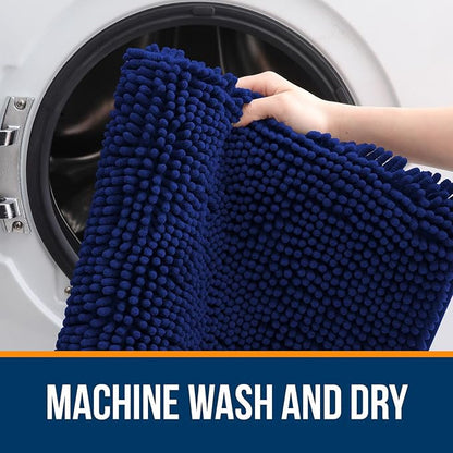 OLANLY Bathroom Rugs 40x32, Extra Soft Absorbent Chenille Bath Rugs, Rubber Backing Quick Dry, Machine Washable Bath Mats for Bathroom Floor, Tub and Shower, Home Decor Accessories, Navy
