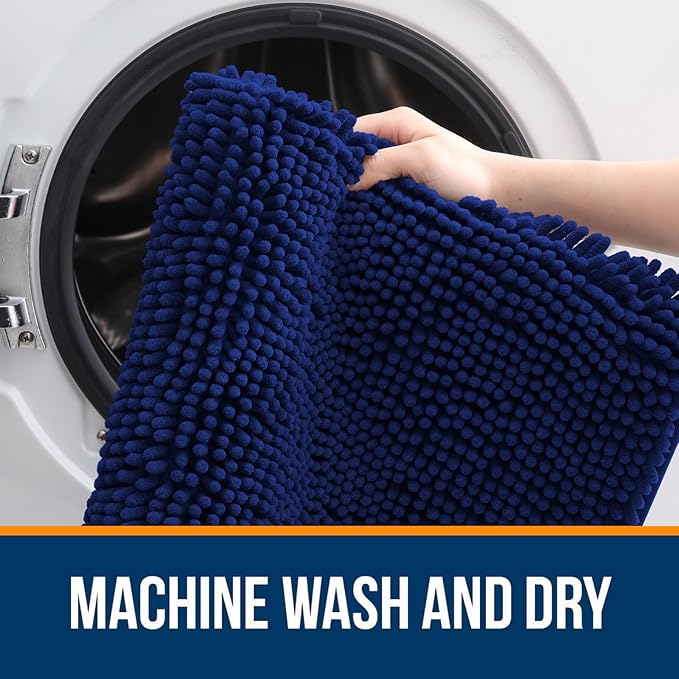 OLANLY Bathroom Rugs 30x18, Extra Soft Absorbent Chenille Bath Rugs, Rubber Backing Quick Dry, Machine Washable Bath Mats for Bathroom Floor, Tub and Shower, Home Decor Accessories, Navy