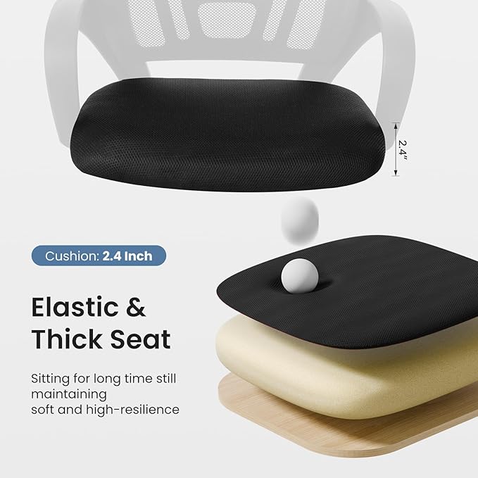 DUMOS Home Office Chair - Ergonomic Mid Back Mesh Desk Chair with Lumbar Support & Rocking Mode, Height Adjustable with Fixed Armrest, for Computer, Gaming, Meeting, 360° Swivel, Black, 2 Pack