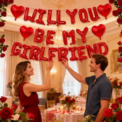 Will You Be My Girlfriend Balloons-16 Inch Red Foil Letters Balloon Heart Balloon Valentines Day Balloons for Wedding Engagements Proposals party Decorations
