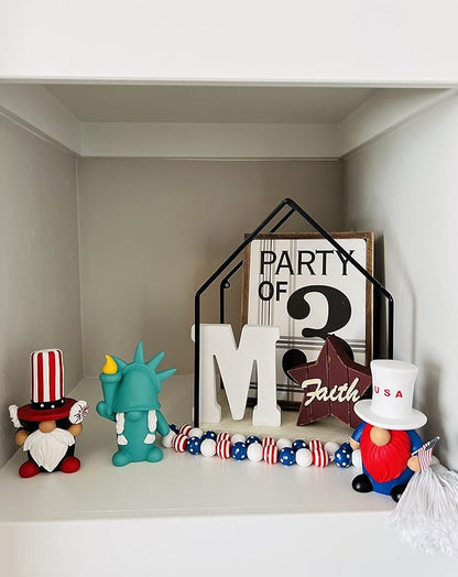 Madanar Independence Day Resin Gnomes 3-Piece Set for Tiered Tray Shelf Decorations - Sparklers, Statue of Liberty, USA Flag (Independence Day)