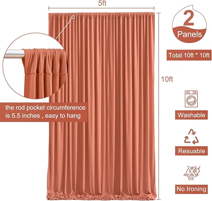 10x10 Rust Backdrop Curtain for Parties Wedding Wrinkle Free Red Photo Curtains Backdrop Drapes Fabric Decoration for Birthday Party Baby Shower Christmas 5ft x 10ft,2 Panels