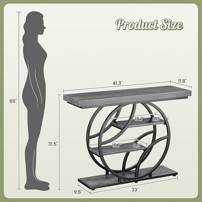 Huuger 41.3 Inch Entryway Table, Modern Console Sofa Table, Accent Table with Shelves, for Entry, Hallway, Entrance, Foyer, O-Shaped Metal Frame, Light Grey