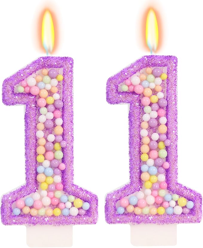 Purple Birthday Candles - Number 11 Candle, Colorful Macaron Candles, 11 Birthday Decorations for Girls, Purple Cake Decorations, Theme Party Supplies