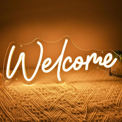 SYLHOME Welcome Led Neon Light Sign Business Open Windows Home Door Wall Sign Decor Bar Pub Store Shop Come In Neon Wedding Birthday Party Sign 15.75" X 6.5" USB