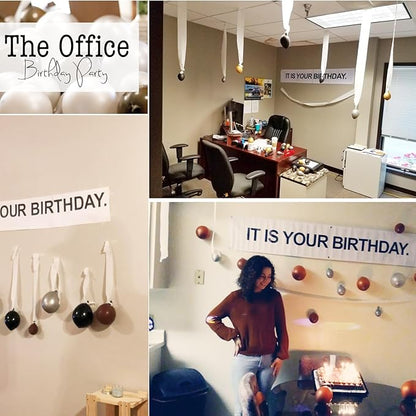 It is Your Birthday Banner, The Office Dwight Theme Husband Boyfriend Office Birthday Party Decorations, Brown Black Grey Balloons White Crepe Streamers and Tape, Office Parties, Retirement 49Pcs