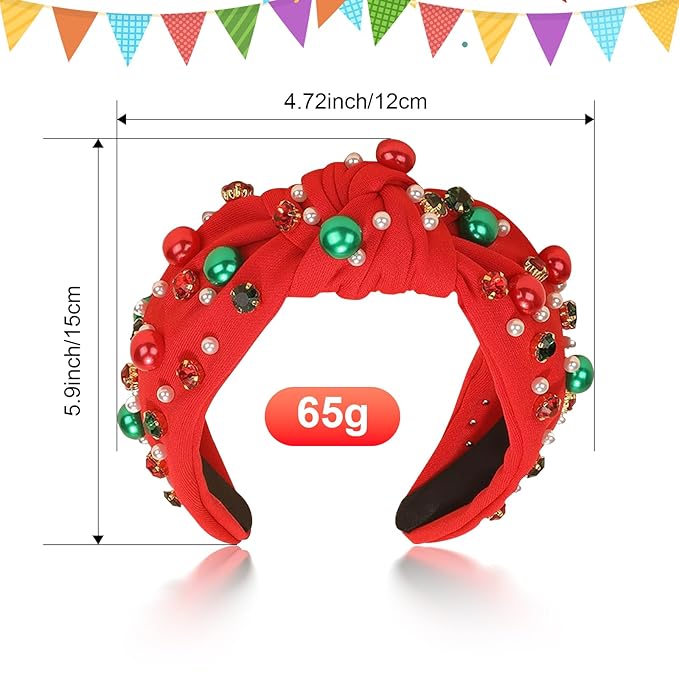 Festive Headbands for Women, Beaded Pearl Rhinestone Crystal Jeweled Hairband, Holiday Headbands for Women, Pearl Hair Accessory, Fashion Elegant Ladies Wide Top Knot Hair Bands. (Black, Medium)
