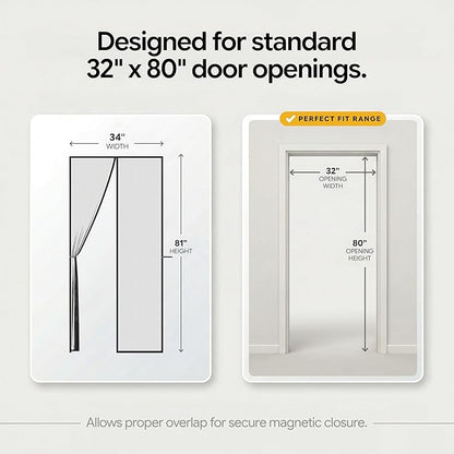 AUGO Magnetic Fiberglass Screen Door - Self Sealing, Heavy Duty, Hands Free Mesh Partition Keeps Bugs Out - Door Screen Magnetic Closure - Patent Pending Keep Open Feature - 34 Inch x 81 Inch