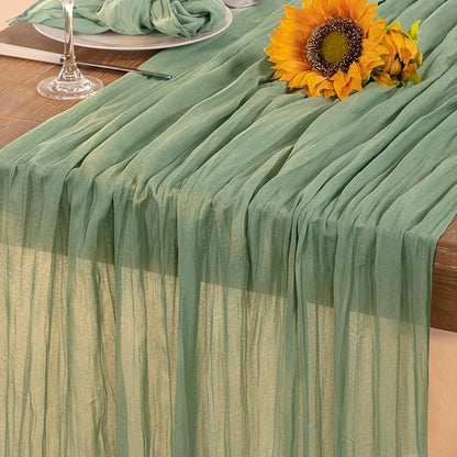 Sage Green Cheesecloth Table Runner 4 Pack Christmas Table Runners Boho Gauze 120 Inches Sage Cheese Cloth Table Decor for Xmas Holiday Season Parties Wedding Bridal Baby Shower Tea Party