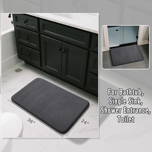 Yimobra Large Bath Mat 36"x24", Super Soft Quick Dry Memory Foam Bathroom Rug, Water Absorbent, Non Slip Backing Machine Washable for Tub Shower, Thick Comfort Support, Dark Gray