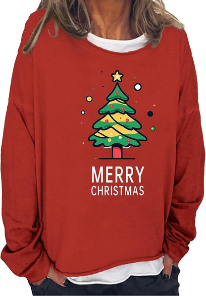 LOAIHA Merry Christmas Sweatshirt Crewneck Snowman Graphic Shirts Christmas Tree Sweater Long Sleeve Xmas Hoodie Pullover