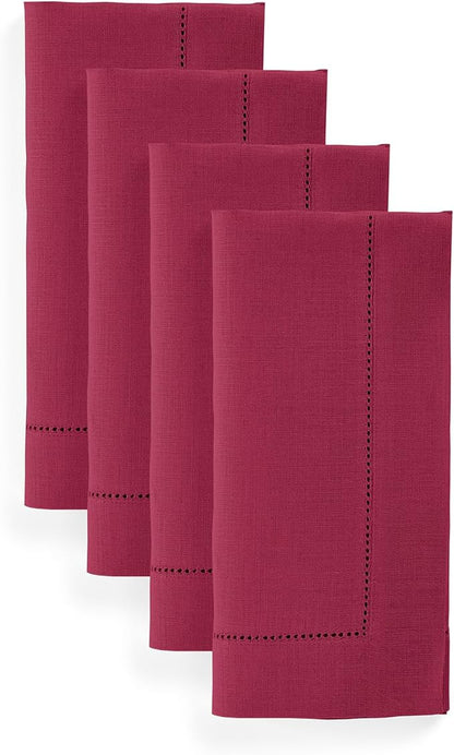 Solino Home Linen Cloth Napkins Set of 4-100% Pure Linen Beet Dinner Napkins 20 x 20 Inch for Fall, Autumn, Christmas, Winter, New Year - Classic Hemstitch, Handcrafted and Machine Washable